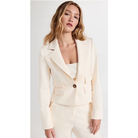 Veronica Beard Boon Cropped Blazer Jacket in Ecru Size 8 Workwear Quiet Luxury